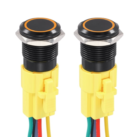 Uxcell 2 Pack 5/8 Inch Momentary Push Button Switch 12V 24VDC with Orange LED Ring Head 1NO1NC Socket Plug with Wire for Car Boat Systems Custom Setups