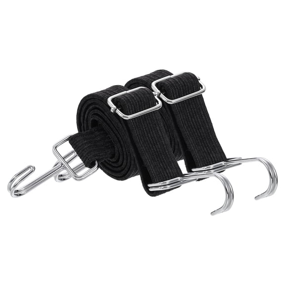 Uxcell 2 Pack Adjustable Bungee Cords with Hooks, 39 Inch Flat Heavy Duty Elasticity Straps Rubber Bungee Cords with Buckle for Outdoor, Camping, Tarp, Bike Rack, Luggage, Black
