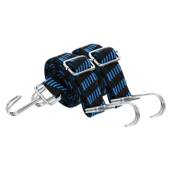 Uxcell 2 Pack Adjustable Bungee Cords with Hooks, 39 Inch Flat Heavy Duty Elasticity Straps Rubber Bungee Cords with Buckle for Outdoor, Camping, Tarp, Bike Rack, Luggage, Black Blue