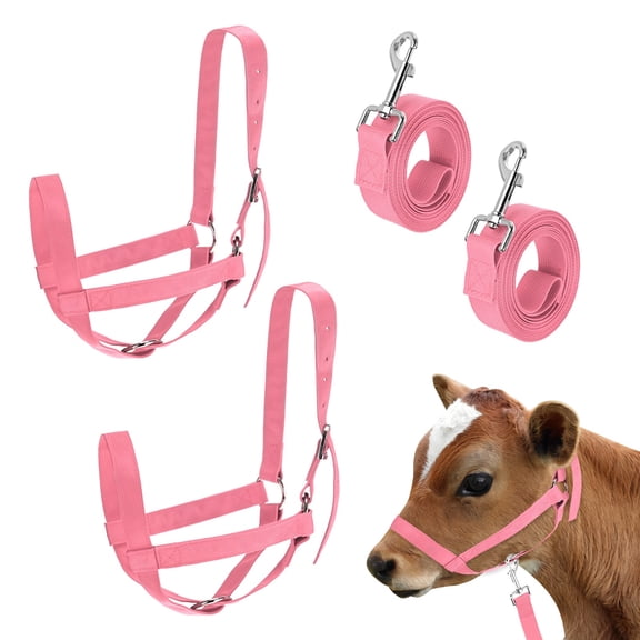 Uxcell 2-Pack Adjustable Cattle Cow Calf Halter, 19.68"-23.62" Nylon Livestock Cow Halter with Leading Rope for Cattle [Pink]