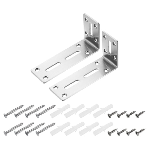 Uxcell 2 Pack Adjustable L-Shape Corner Brace, 60 x 120 x 40mm l Corner Brace Slotted Joint Right Angle Bracket with Screws for Fixing Furniture Wood Shelves Cabinet Shelf, Silver