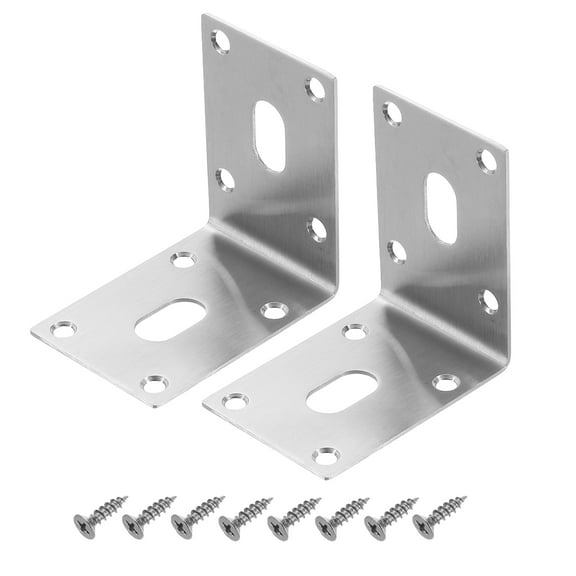 Uxcell 2 Pack Adjustable L-Shape Corner Brace, 70 x 70 x 49mm L Corner Brace Slotted Joint Right Angle Bracket with Screws for Fixing Furniture Wood Shelves Cabinet Shelf, Silver