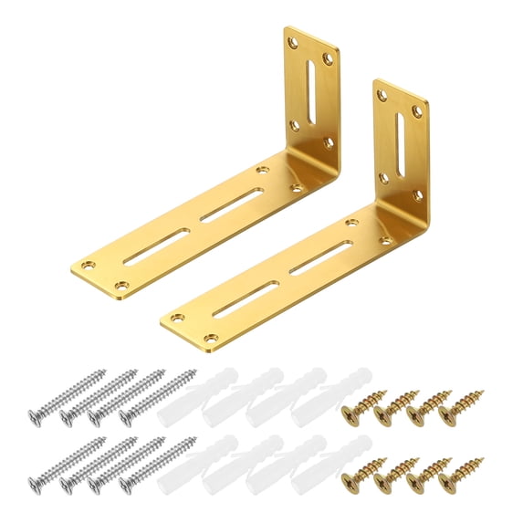 Uxcell 2 Pack Adjustable L-Shape Corner Brace, 90 x 180 x 45mm l Corner Brace Slotted Joint Right Angle Bracket with Screws for Fixing Furniture Wood Shelves Cabinet Shelf, Rose Gold
