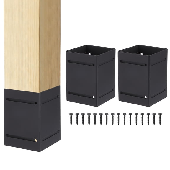 Uxcell 2 Pack Adjustable Post Protector, Carbon Steel Fences Post Protector (Range 3.3"-6") Protect Mailboxes, Deck, Fence from Rain Damage, Black