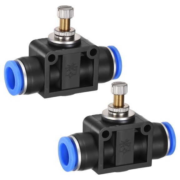 Uxcell 2-Pack Air Flow Control Valve with Push-to-Connect Fitting, 12mm(1/2") OD Pneumatic Quick Speed Controller Union Straight