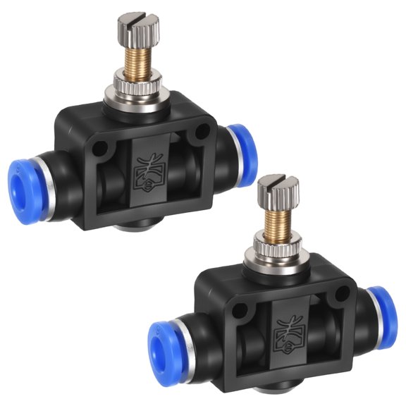 Uxcell 2-Pack Air Flow Control Valve with Push-to-Connect Fitting, 6mm(1/4") OD Pneumatic Quick Speed Controller Union Straight