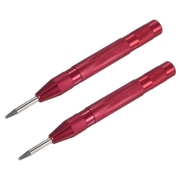 Uxcell 2-Pack Automatic Center Punch, 5.2" High Speed Steels Spring Loaded Nail Punch Tool for Steel Plate/Wooden Board/Glass[Red]