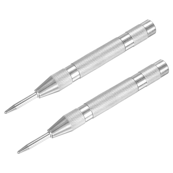 Uxcell 2-Pack Automatic Center Punch, 5.2" High Speed Steels Spring Loaded Nail Punch Tool for Steel Plate/Wooden Board/Glass[Silver Tone]