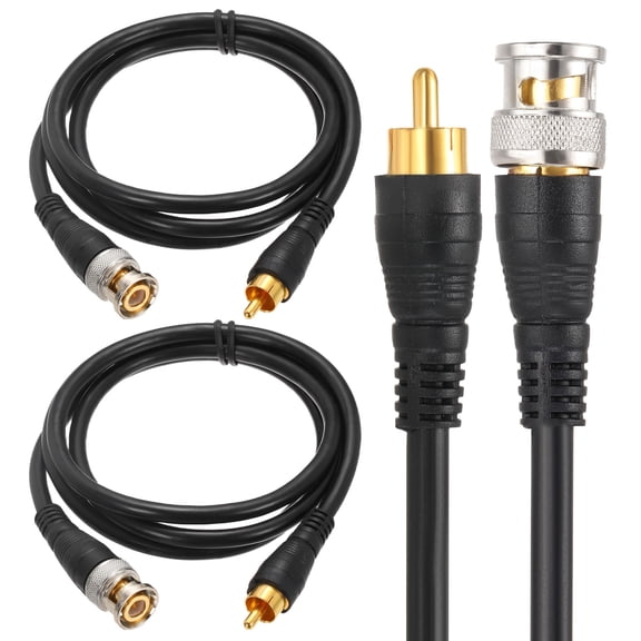Uxcell 2 Pack BNC Male to RCA Male Coaxial Cable, 1M RG59 75-3 Video Cable Extension Connector for DVR CCTV Camera Security System Monitor Video Connection, Black