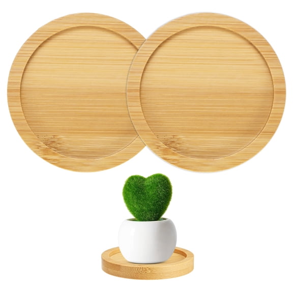 Uxcell 2-Pack Bamboo Plant Saucer, 2.17 Inch ID Round Flower Pot Plant Saucers for Indoor/Outdoor [2.56 Inch OD, Beige]