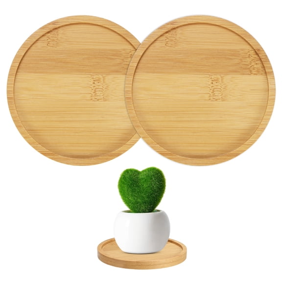 Uxcell 2-Pack Bamboo Plant Saucer, 3.94 Inch ID Round Flower Pot Plant Saucers for Indoor/Outdoor [4.33 Inch OD, Beige]