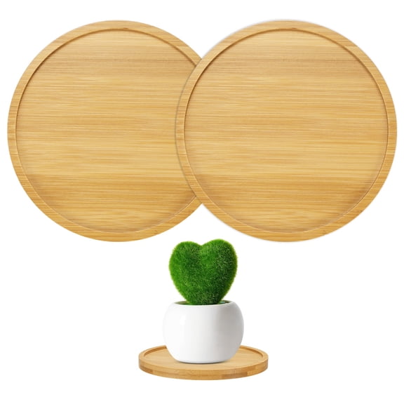 Uxcell 2-Pack Bamboo Plant Saucer, 4.72 Inch ID Round Flower Pot Plant Saucers for Indoor/Outdoor [5.12 Inch OD, Beige]