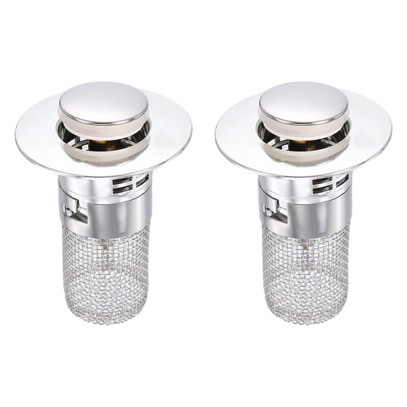 Uxcell 2 Pack Bathroom Sink Drain Strainer, Brass Sink Drain Stopper with Removable Stainless Steel Filter Basket Hair Catcher Fit 1.18"-2.36" Hole for Sinks Bathtubs