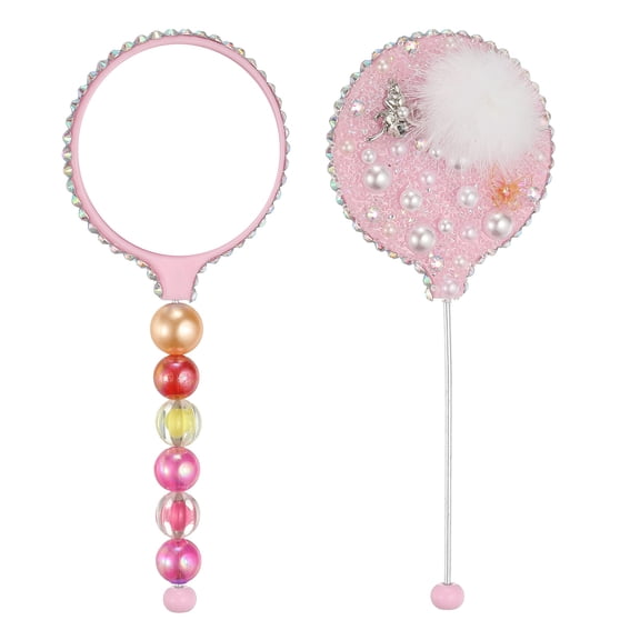 Uxcell 2 Pack Beadable Mirrors with Metal, 5.5 Inch Long Bead Mirror Bars Removable, Portable Round Hand Mirrors for DIY Jewelry Making and Beaded Crafts (Pink)