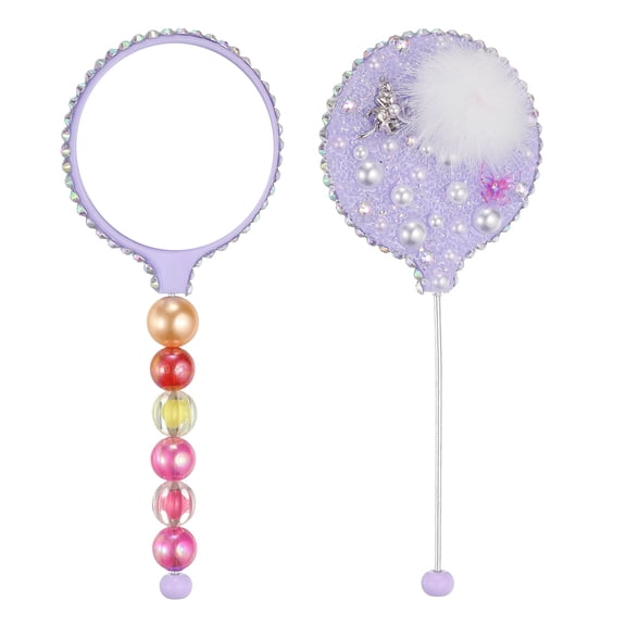 Uxcell 2 Pack Beadable Mirrors with Metal, 5.5 Inch Long Bead Mirror Bars Removable, Portable Round Hand Mirrors for DIY Jewelry Making and Beaded Crafts (Purple)