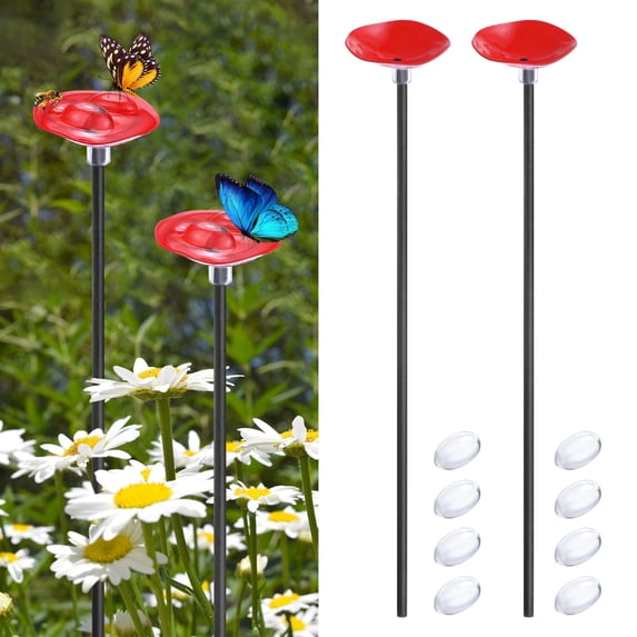 Uxcell 2-Pack Bee Watering Station, 30cm/11.8 Inch Resin Bee Bath for Garden Water Feeder, Colorful Butterfly Bath Bowl for Outdoor/Garden/Yard Decor [Red]