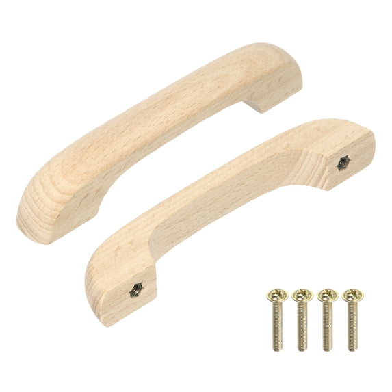 Uxcell 2 Pack Beech Wood 3.78" Hole Distance Cabinets Drawer Pulls Handles, Wood Color