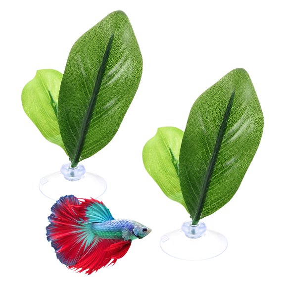 Uxcell 2-Pack Betta Fish Leaf Pad Plastic, Simulating the Natural Habitat Fish Hammock for Spawning Ground [2-Oblong-Shaped,Green]