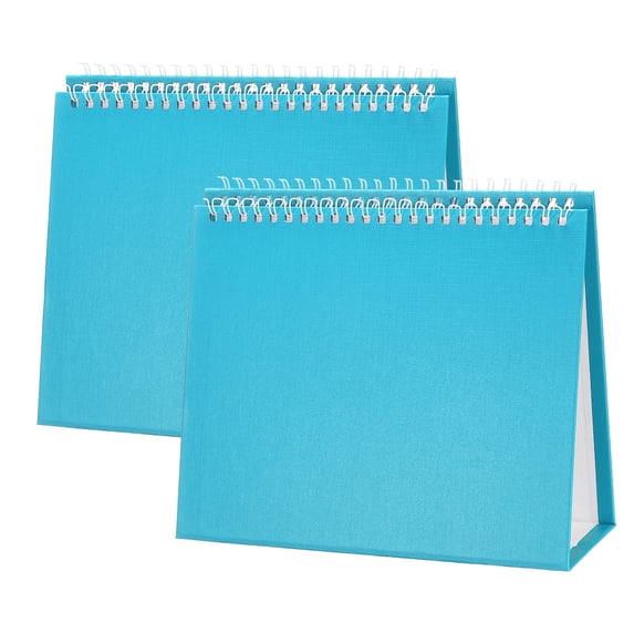 Uxcell 2 Pack Blank Desk Calendar Base, Flip Calendar Standing 8.3 x 6.7" Pearl Paper Small Desk Calendar for DIY Home Office Desktop Accessory Decor Monthly Planner, Sky Blue