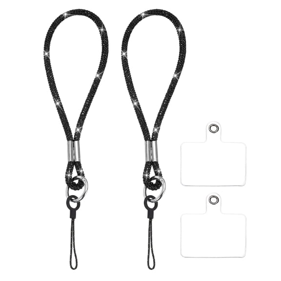 Uxcell 2 Pack Bling Wristlet Keychain, Full Rhinestone Wristlet Lanyard, Sparkly Replacement Lanyard with Tether Tab for Women, Phone Wallet, Credit Card Holder, Black