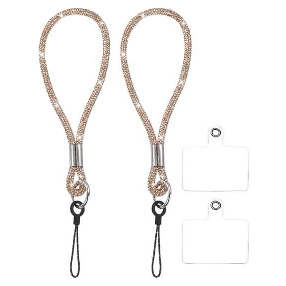 Uxcell 2 Pack Bling Wristlet Keychain, Full Rhinestone Wristlet Lanyard, Sparkly Replacement Lanyard with Tether Tab for Women, Phone Wallet, Credit Card Holder, Champagne