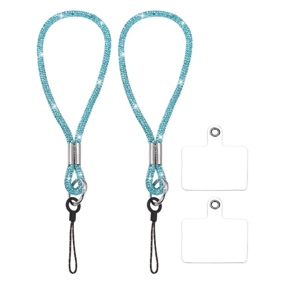 Uxcell 2 Pack Bling Wristlet Keychain, Full Rhinestone Wristlet Lanyard, Sparkly Replacement Lanyard with Tether Tab for Women, Phone Wallet, Credit Card Holder, Lake Blue