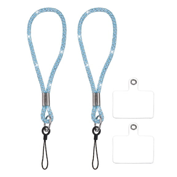 Uxcell 2 Pack Bling Wristlet Keychain, Full Rhinestone Wristlet Lanyard, Sparkly Replacement Lanyard with Tether Tab for Women, Phone Wallet, Credit Card Holders, Lake Blue