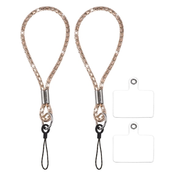 Uxcell 2 Pack Bling Wristlet Keychain, Rhinestone Wristlet Lanyard, Sparkly Replacement Lanyard with Tether Tab for Women, Phone Wallet, Credit Card Holder, Champagne