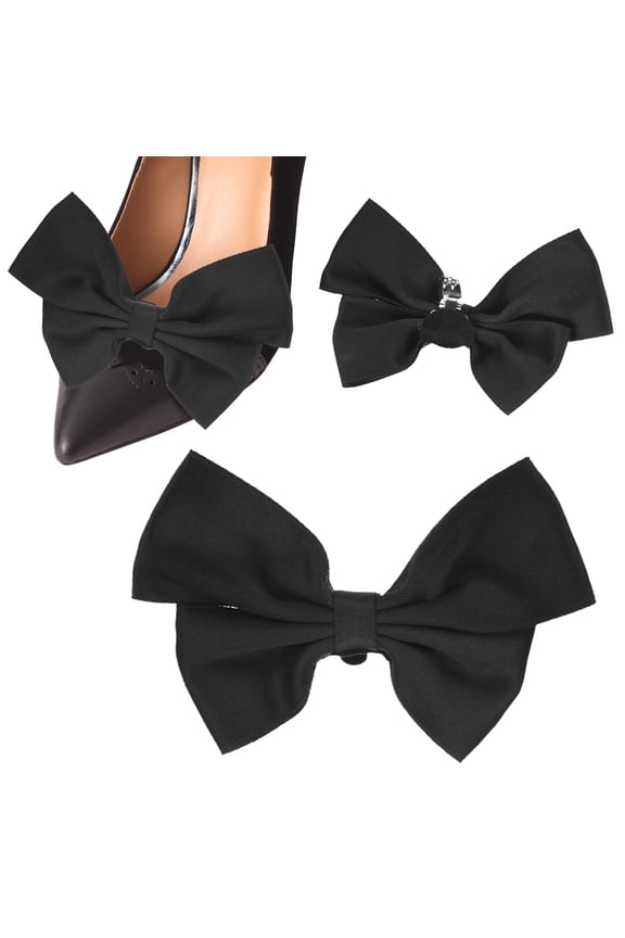 2-Pack Bow Shoe Clips, Satin Elegant Detachable Shoe Buckle Bridal Bow Heels Accessories [Black]