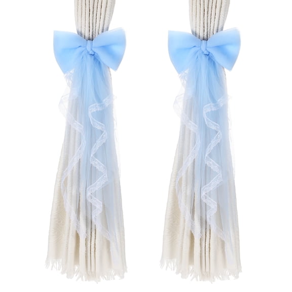 Uxcell 2 Pack BowKnot Curtain Tiebacks, Lace Bow Curtain Tiebacks Drape Holder Elegant Decorative Tie Backs French Bow Decorative Rope Accessories for Home Office Decorative, Sky Blue