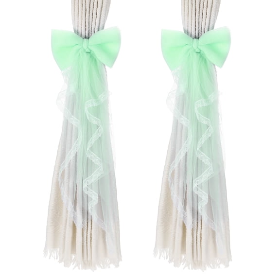 Uxcell 2 Pack BowKnot Curtain Tiebacks, Lace Bow Curtain Tiebacks Drape Holder Elegant Decorative Tie Backs French Bow Decorative Rope Accessories for Home Office Decorative, Light Green