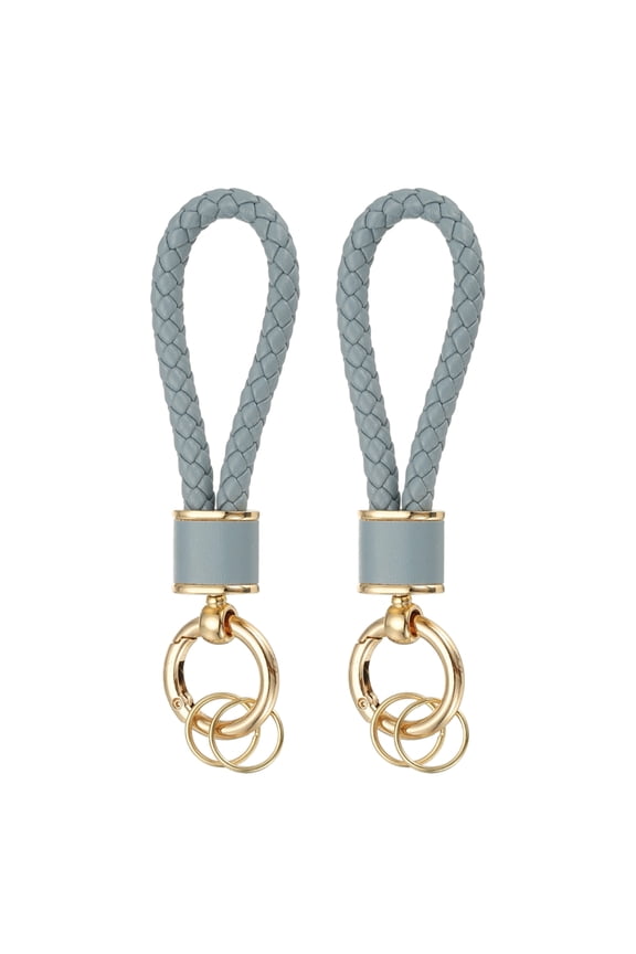 2 Pack Braided Leather Keychain, Keychain Ring Woven Strap Lanyard Strap with 360 Degree Rotatable for Car Key Bag Wallet, Gold/Gray