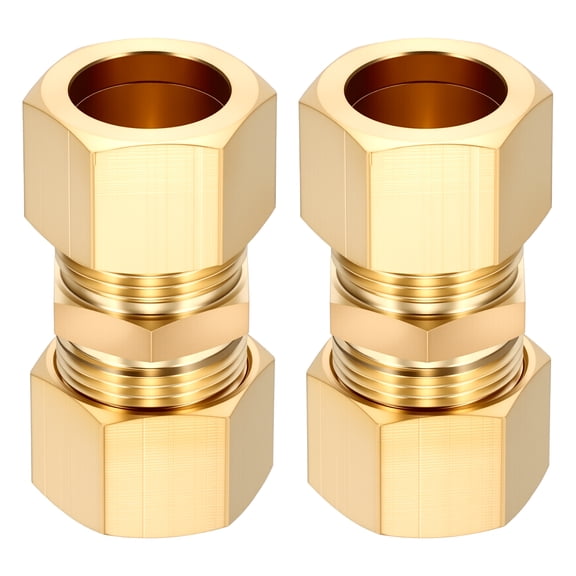 Uxcell 2 Pack Brass Compression Tube Pipe Fitting, 3/4" OD Compression Union Connector, Straight Coupling Adapter Pipe Fitting with Double Ferrules for Air, Water, Oil