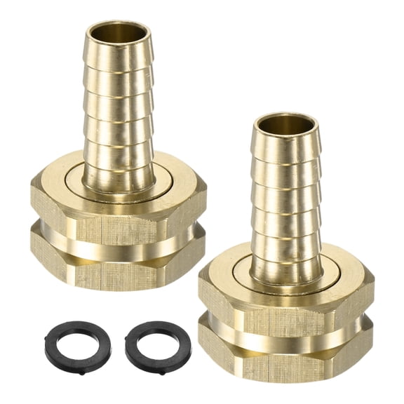 Uxcell 2-Pack Brass Garden Hose Adapter Swivel Fitting, 1/2" Barb to 3/4" GHT Female Connector Swivel Hex Brass Garden Water Hose Pipe Connector with 2 Rubber Rings