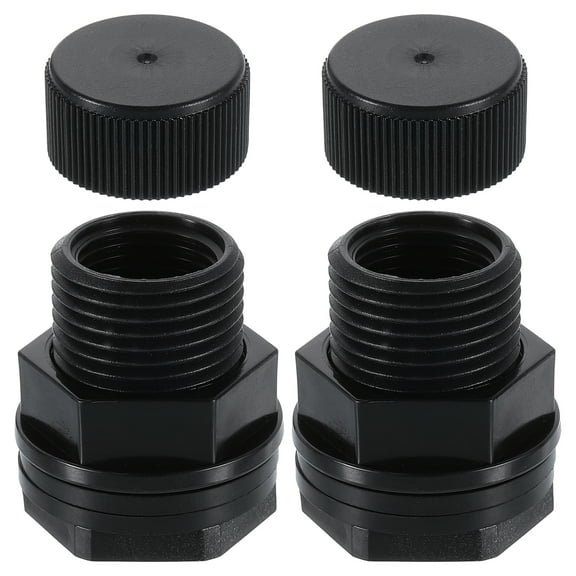 Uxcell 2 Pack Bulkhead Fitting with Plug, 1/2" NPT x 3/4" GHT Bulkhead Connector, Black