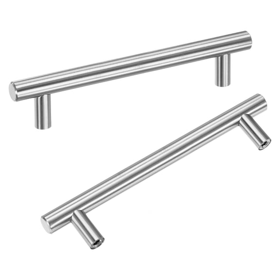 Uxcell 2-Pack Cabinet Pulls Knobs, 6" Modern Stainless Steel T Bar Knobs Double Hole Handles [Silver]