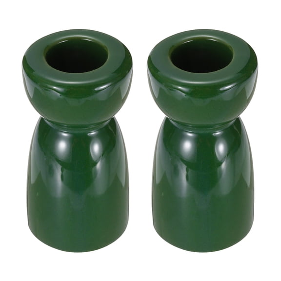 Uxcell 2 Pack Candlestick Holder Bright Dark Green Ceramic Taper Candle Holder Candle Stand Holders Modern Style Decoration for Centerpiece Tabletops Anniversary