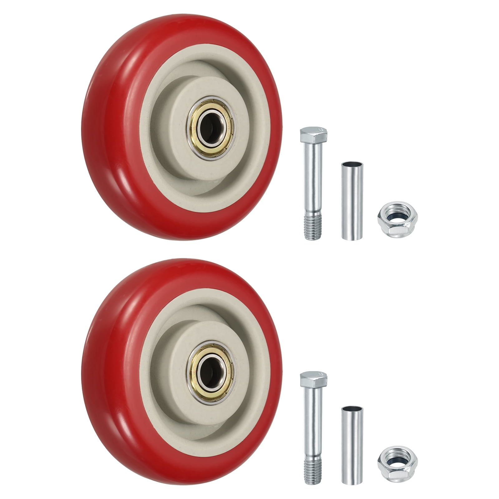 Uxcell 2 Pack Caster Wheels, 3.9 in Nylon Silent Heavy Duty Plate Caster with 3/8" Bore Cart Wheels Replacement for Furniture, Red