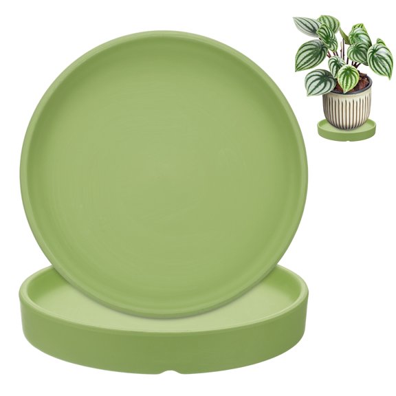 Uxcell 2-Pack Ceramic Plant Saucers, 5.3 Inch ID Flower Pot Plant Saucers, Flowerpot Drip Tray [5.9 Inch OD, Gray Green]