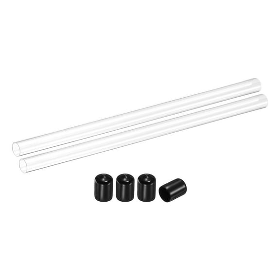 Uxcell 2 Pack Clear Rigid Acrylic Pipe, 13mm(0.51") ID x 15mm(0.59") OD 12" Round Polycarbonate Tube Plastic Tubing with Rubber Caps for Plumbing, Lighting, Aquarium, DIY Projects