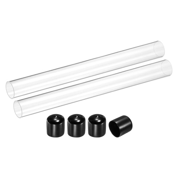 Uxcell 2 Pack Clear Rigid Acrylic Pipe, 24mm(0.94") ID x 30mm(1.18") OD 12" Round Polycarbonate Tube Plastic Tubing with Rubber Caps for Plumbing, Lighting, Aquarium, DIY Projects