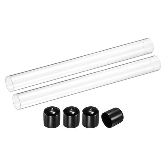 Uxcell 2 Pack Clear Rigid Acrylic Pipe, 26mm(1.02") ID x 30mm(1.18") OD 12" Round Polycarbonate Tube Plastic Tubing with Rubber Caps for Plumbing, Lighting, Aquarium, DIY Projects