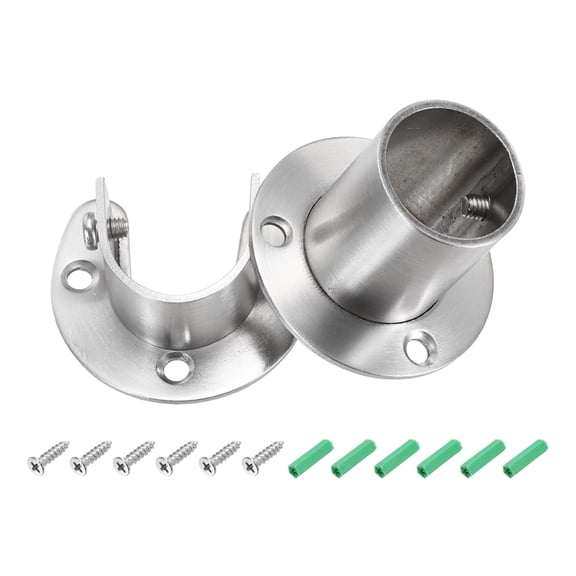 Uxcell 2 Pack Closet Pole Sockets, 1" Stainless Steel Flange Rod Holder, 1.5" Height Closet Rod End Supports with Screws for Closet Wardrobe Shower Curtain