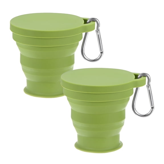 Uxcell 2 Pack Collapsible Travel Cup, 6oz(180ml) Silicone Portable Foldable Water Cup Bottle with Spring Buckle [Green]