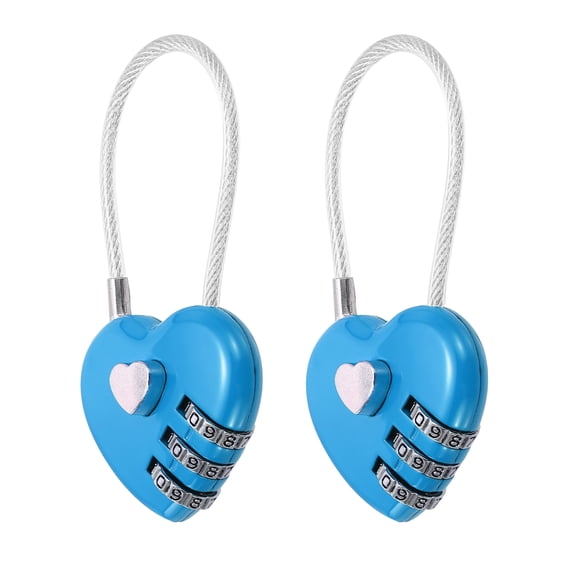 Uxcell 2-Pack Combination Padlock, Zinc Alloy 3 Digit Password Heart Shaped Cable Luggage Combo Lock Outdoor Keyless Lock [Blue]
