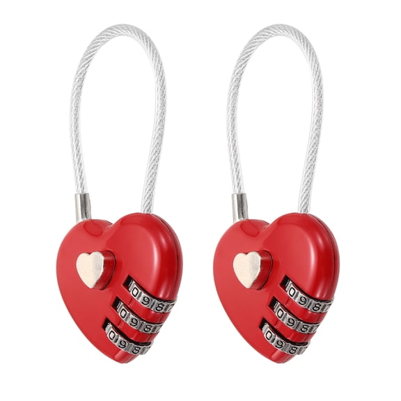 Uxcell 2-Pack Combination Padlock, Zinc Alloy 3 Digit Password Heart Shaped Cable Luggage Combo Lock Outdoor Keyless Lock [Red]
