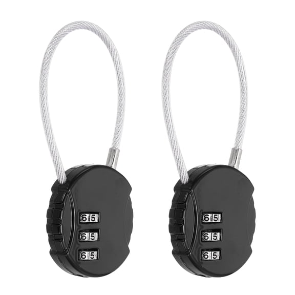 Uxcell 2-Pack Combination Padlock, Zinc Alloy 3 Digit Password Round Shaped Cable Luggage Combo Lock Outdoor Keyless Lock [Black]