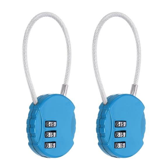Uxcell 2-Pack Combination Padlock, Zinc Alloy 3 Digit Password Round Shaped Cable Luggage Combo Lock Outdoor Keyless Lock [Blue]