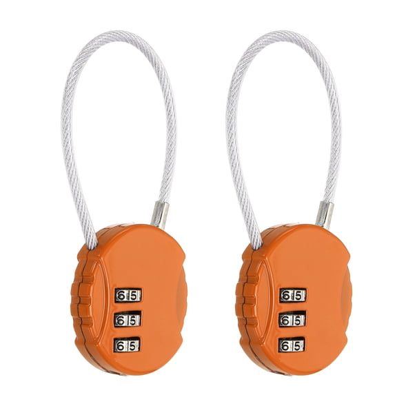 Uxcell 2-Pack Combination Padlock, Zinc Alloy 3 Digit Password Round Shaped Cable Luggage Combo Lock Outdoor Keyless Lock [Orange]