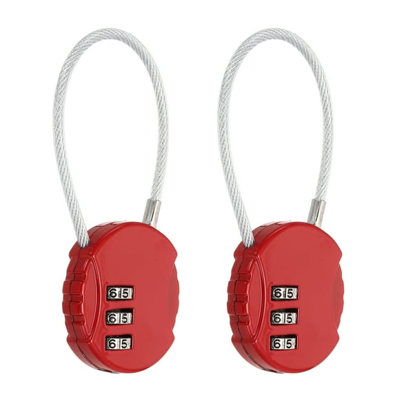 Uxcell 2-Pack Combination Padlock, Zinc Alloy 3 Digit Password Round Shaped Cable Luggage Combo Lock Outdoor Keyless Lock [Red]